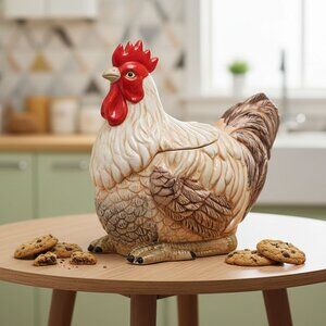 Vintage AMC NY Ceramic Rooster Chicken Cookie Jar Retro MCM Farmhouse Kitchen